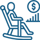 A blue icon of a person sitting in a chair.